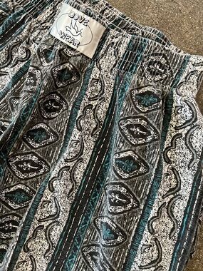 Vintage 80s Dove Wear Patterned Lounge Pants in Black, Gray & Teal